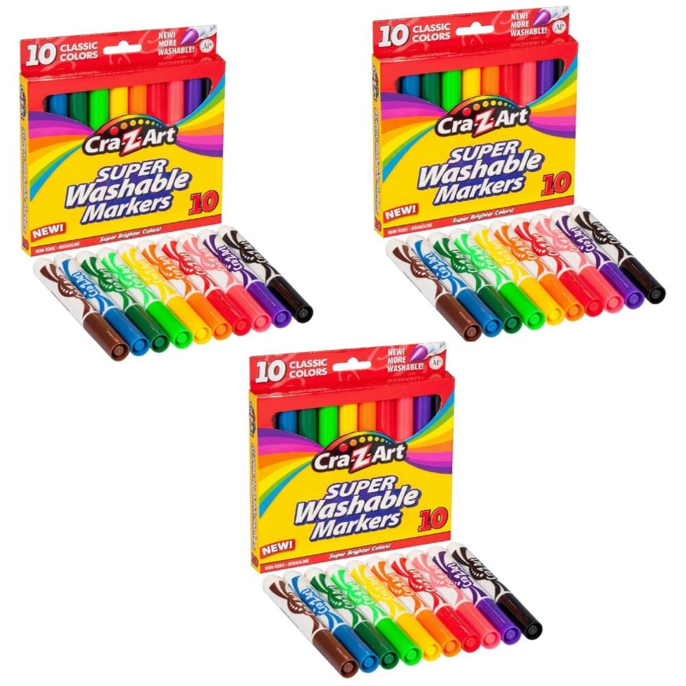 3 Packs Cra-Z-Art Washable Markers 10 Count Each – Multicolor Broad Tip